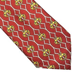 RICHEL Mens Silk Tie Handmade Spain Equestrian Bird Motif Vintage 90s Red 3.5